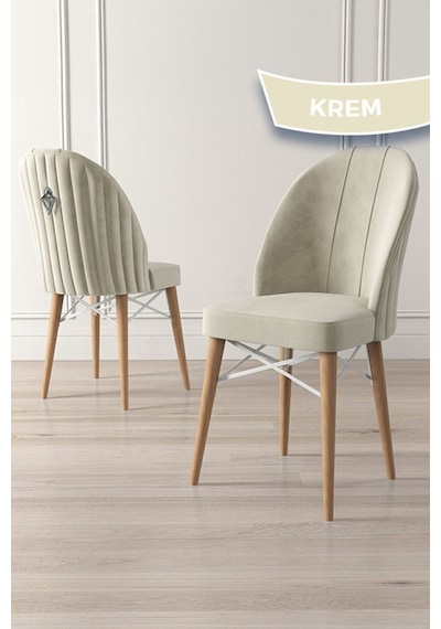 Canisa Ritim Serisi 6 Adet Krem Sandalye 1.sınıf Babyface Ithal Kumaş Doğal Ahşap Ayak Gümüş Halkalı Bej