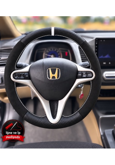 Honda Cr-v Mk3 Dikme Direksiyon Kılıfı Alcantara Süet Mat Karbon Beyaz Yüzük Ve Dikiş 2007-2012
