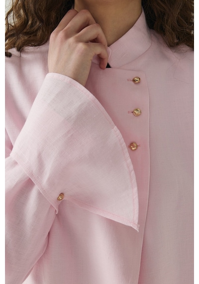 Molene Pembe Seyyar Manşet Detaylı Keten Blazer