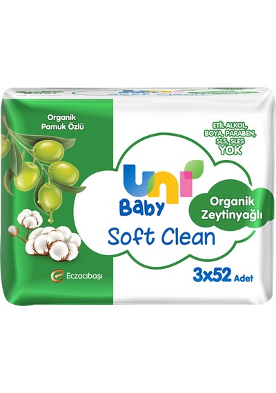 Uni Baby Soft Clean 3 X 52'li Organik Zeytinyağlı Islak Havlu 3'lü Set