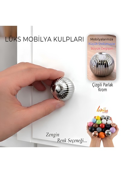 Sert Plastik Düğme Yuvarlak Top Çizgili Parlak Krom Dolap Mobilya Mutfak Dolabı Çekmece Kulbu Kulpu Kulplar