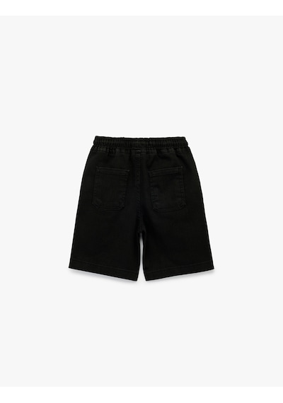 Koton Beli Bağcıklı Cep Detaylı Slim Fit Denim Şort Siyah 6skb40059td