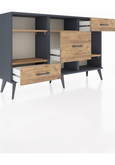 Arges Konsol 4 Raflı 3 Çekmeceli 132x30x83 Antrasit-çam/çam Çam/çam
