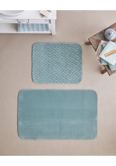 English Home Gridline Kaydırmaz Taban Banyo Paspası Seti 60x80 Cm + 40x60 Cm Koyu Yeşil