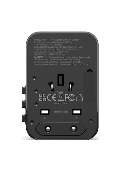 Wiwu Wi-ua006 Çoklu Universal Tr/us/uk/aus/eu Uyumlu Seyahat Şarj Adaptörü 45w Siyah