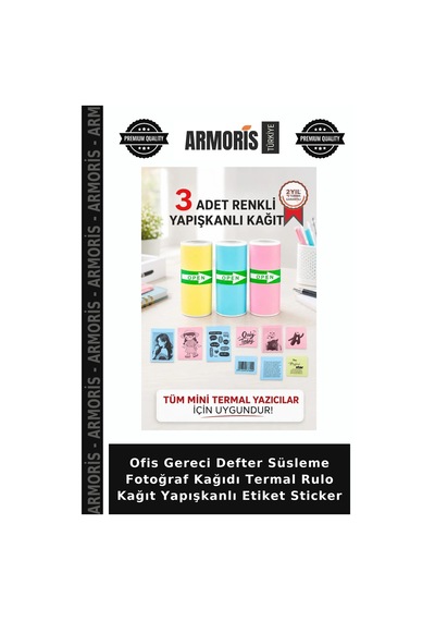 Ofis Gereci Defter Süsleme Fotoğraf Kağıdı Termal Rulo Kağıt Yapışkanlı Etiket Sticker Diğer