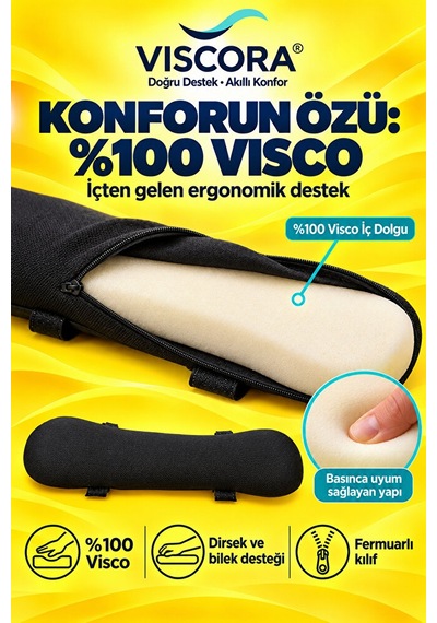Visco Kolçak Destek Pedi 2 Li Ofis Koltuğu İçin Cırtlı Dirsek Ve Bilek Destek Minderi Siyah Visco Kolçak Destek Pedi 2 Li Ofis Koltuğu İçin Cırtlı Dirsek Ve Bilek Destek Minderi Siyah