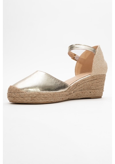 Luvishoes Luvi Shoes Aldea Altın Hakiki Deri Kadın Dolgu Topuk Sandalet Altın