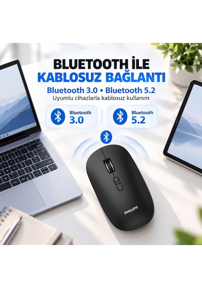 Philips SPK7508 Bluetooth 5.2 / 2.4GHz Kablosuz 1600 DPI 6 Tuşlu Sessiz Mouse