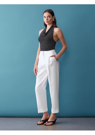 Dilvin 72694 Kıvrık Paça Pileli Pantolon-beyaz