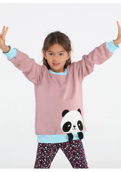 Panda Gülkurusu Kız Çocuk Sweatshirt Gülkurusu - Mint Gülkurusu