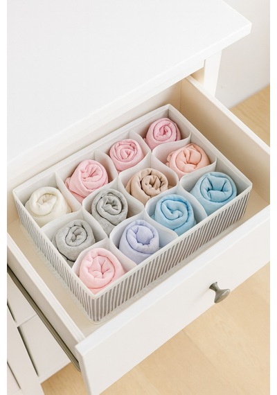 12 Bölmeli Katlanır Çekmece Organizer, Pratik Saklama Kutusu 31x25x12 Beyaz - 849735089 Beyaz