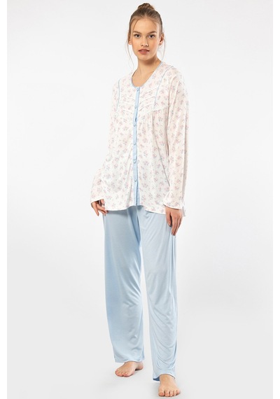 Türen 3367 Kadın Büyük Beden Uzun Kollu Pijama Takım-mavi Mavi