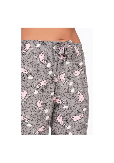 Kompedan Kadın Süet Kedi Desenli Pijama Tek Alt Desen 1