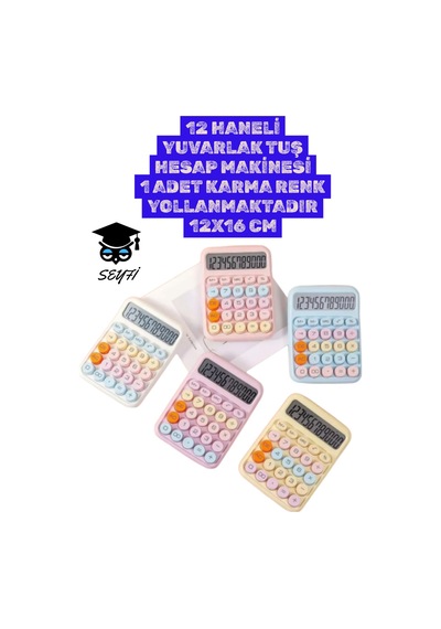 12 Haneli Yuvarlak Tuş Hesap Makinesi 1 Adet Karma Renk Yollanmaktadır 12x16 Cm Çok Renkli