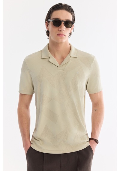 Avva Erkek Bej Apaj Yaka Kolay Ütülenen Elastan Regular Fit T-shirt A61y1156