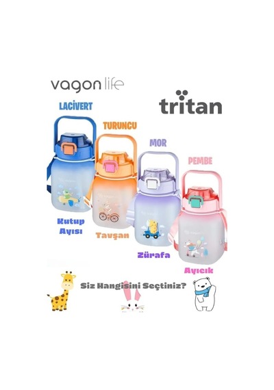 Premium Tritan Plastic Bottle Çocuk Matarası 1100 Ml Askılı-pipetli/pipetsiz Kullanım Mor Diğer
