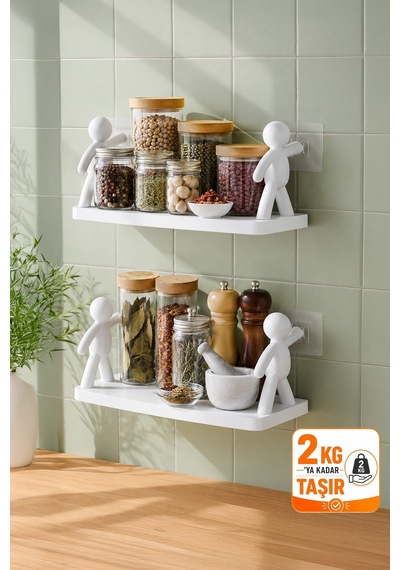 2'li Yapışkanlı Çöp Adam Banyo Organizer Raf Şampuan Kozmetik Baharat Düzenleyici Dekoratif Raf Diğer