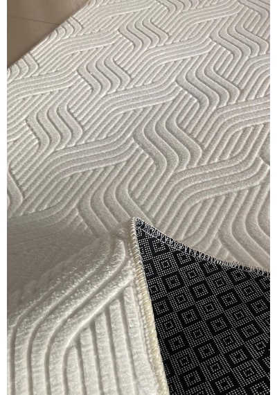 Lüle Halı Kaymaz Taban Halı Yolluk Kabartmalı Embos, Krem Emb553