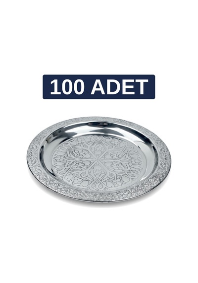 Binbir Trend 18 Cm İşlemeli Kenarlı Otantik Desenli Krom Çelik Meze Ve Servis Tabağı 100 Adet