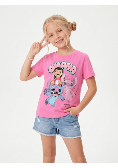 Sea Bubbles Ohana Stitch Kız Çocuk Tişört St10393 Pembe