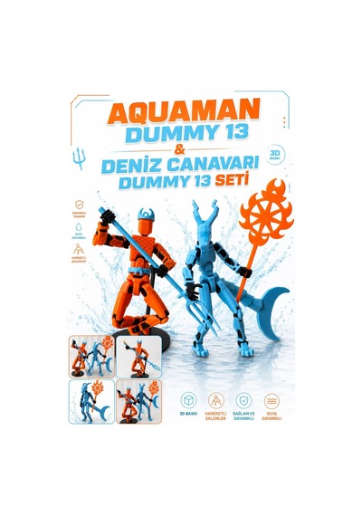 Aquaman & Deniz Canavarı Dummy 13 Seti 3d Baskı Hareketli Figür Oyuncak