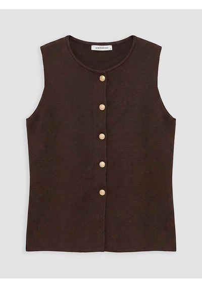 Lc Waikiki Lcw Everyday Kahverengi Bisiklet Yaka Kadın Triko Yelek Dark Brown