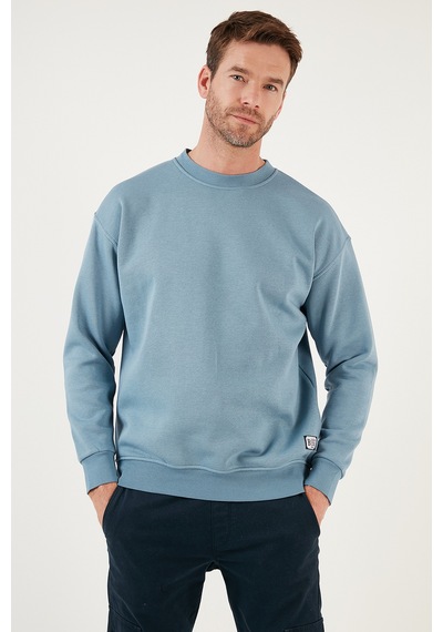 Buratti Regular Fit Bisiklet Yaka Pamuklu Içi Tüylü Yumuşak Şardonlu Erkek Sweat 5905255 Mavi