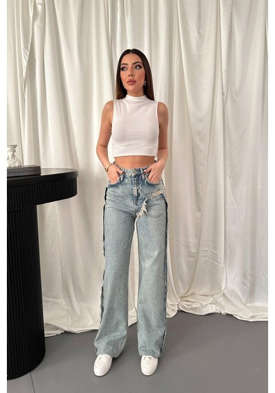 Alemdarshop Kar Yıkama Yan Yırtmaçlı Jeans Pantolon