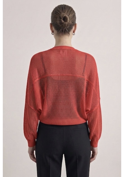 Neden Tekstil Premium Ajurlu İnce Triko Bolero Hırka - Kırmızı
