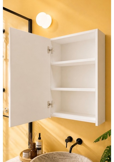 Aynalı Banyo Dolabı Tek Kapaklı Beyaz 60x40x15 Cm Banyo Üst Dolabı