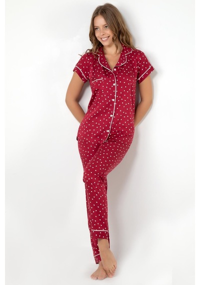 Miorre Doremi Burgundy Heart Kısa Kollu Pijama Takımı 001