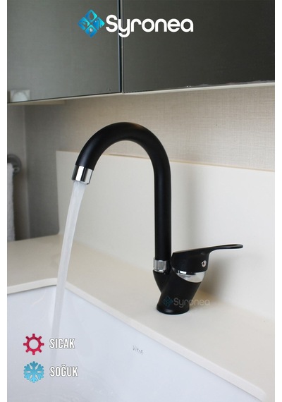 Kısa Siyah Mix Lavabo Bataryası Aç Kapa Banyo Lavabo Musluk Siyah