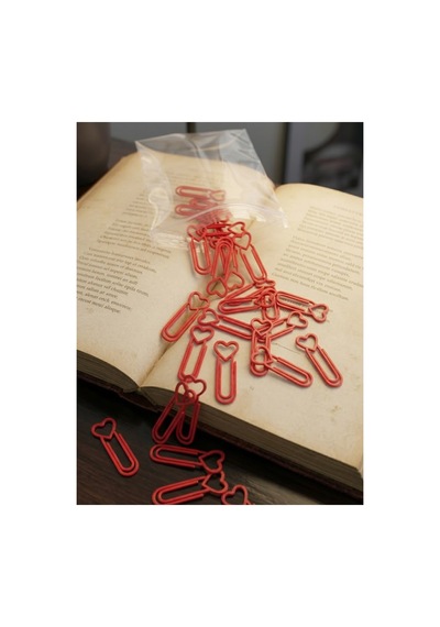 Kırmızı Kalp Figürlü Tasarım Ataş Seti 50 Adet Dekoratif Kıskaç Romantik - Kitap Ayracı Ve Ofis Aksesuarı