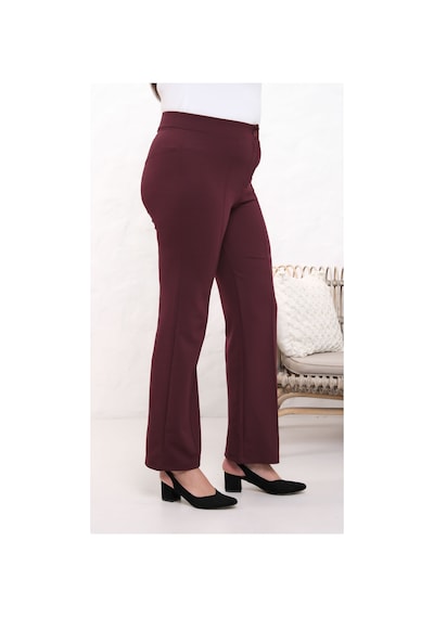 Paw Garage Kadın Nola 36-50 Beden Likralı Toparlayıcı İspanyol Paça Büyük Beden 4 Mevsim Krep Pantolon Bordo
