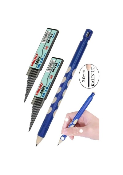 Kalın Uçlu Versatil Kalem 2.0 Mm Mavi 1 Adet Ve 2.0 Mm Kalın Uç Siyah 2 Adet Kalın Uçlu Mekanik Tek Renk