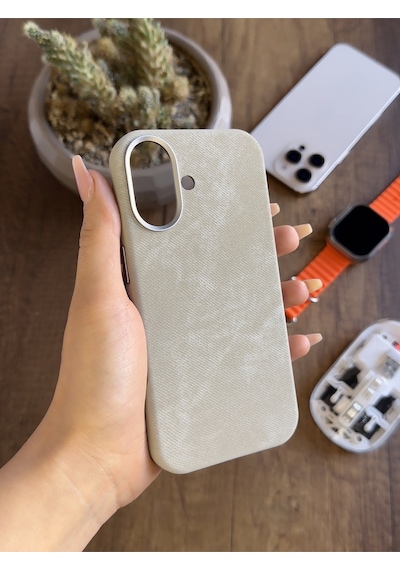 Apple iPhone 16 Uyumlu Kadife Yüzeyli Magsafe Uyumlu Premium Kılıf Soocase691 Gri