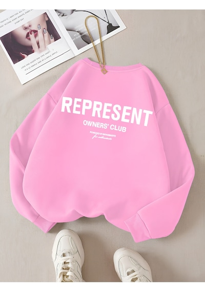 Startmore Pembe Unisex Erkek/kadın Renkli Represent Özel Baskılı Oversize Pamuklu Bisiklet Yaka