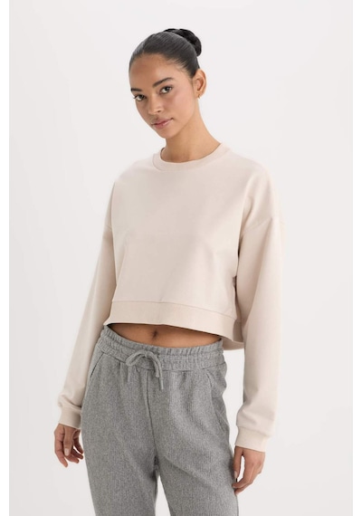DeFacto Fit Bisiklet Yaka Basic Düz Sporcu Kadın Sweatshirt - Bej D7119AX25SPBG700