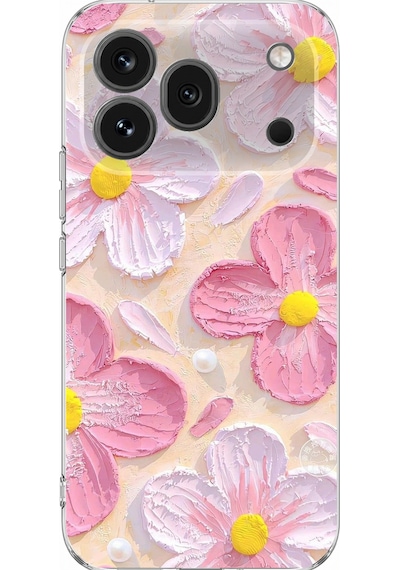 Honor 600 Pro Uyumlu Pembe Beyaz Çiçekler Sulu Boya Baskılı Silikon Kılıf Renkli
