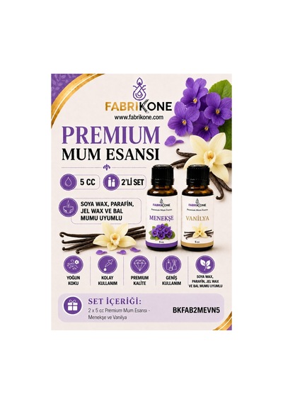 Premium Mum Esansı 5 Cc 2'li Set - Menekşe, Vanilya - Soya Wax, Parafin, Jel Wax Ve Bal Mumu Uyumlu Bkfab2mevn5 Karışık