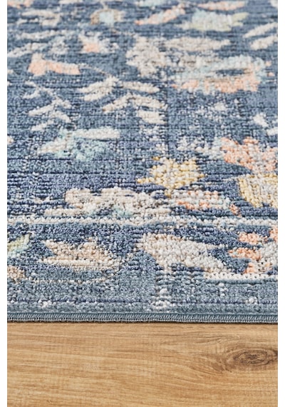 Rustik 2224 Klasik Vintage Eskitme Salon Mavi Country Mutfak Halısı Tozumaz Yumuşak Makine Halısı