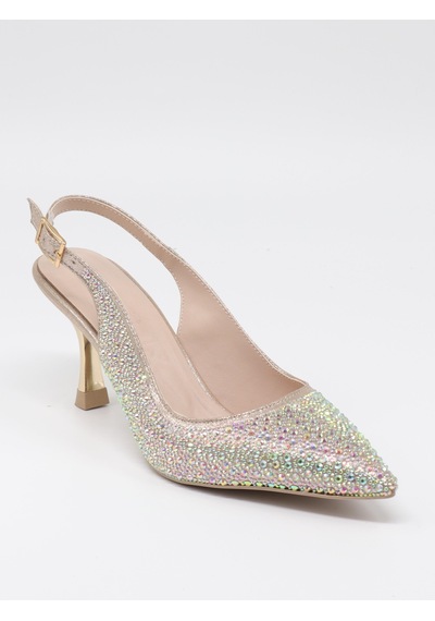 Nesilshoes Nesil Shoes Özma 404 Altın Taşlı Topuklu A. Açık Kadın Ayakkabı