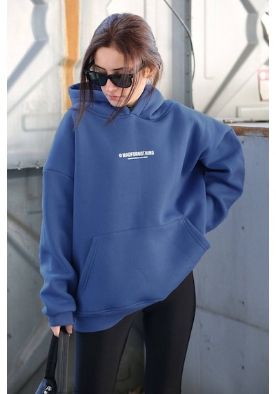 Madmext Mad Girls Saks Baskılı Oversize Sweatshirt Mg1287
