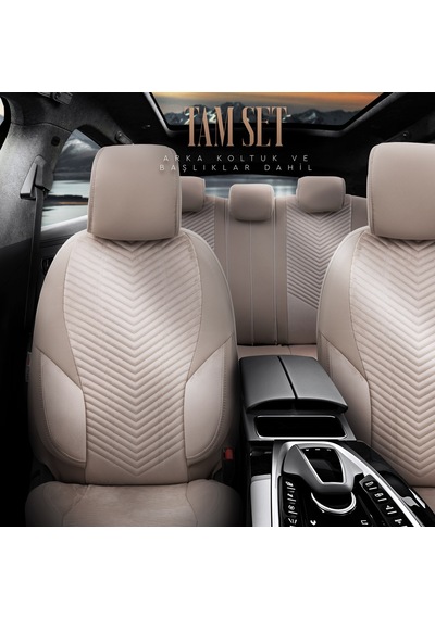 Advanced Design Özel Tasarım Premium Deri-Keten Ekstra Destekli Universal Oto Koltuk Kılıfı Tam Set