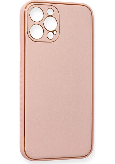 Apple Uyumlu iPhone 12 Pro Max Kılıf Coco Deri Silikon Kapak Pembe/