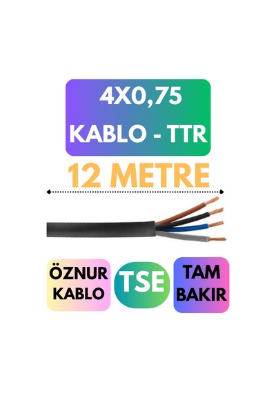 Öznur 4x0,75 Ttr Kablo Metre Seçenekli Siyah - 12 Metre