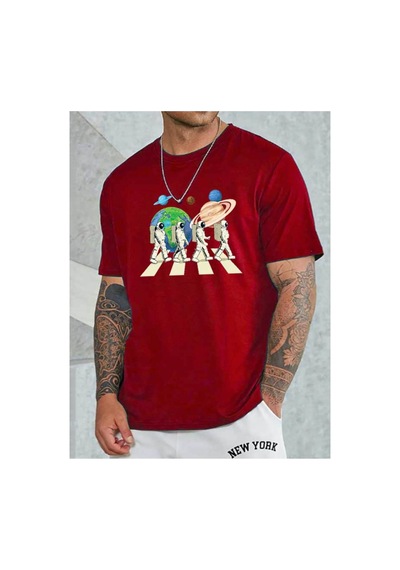 Medinenur Astronot Baskılı Kadın Tshirt Kırmızı
