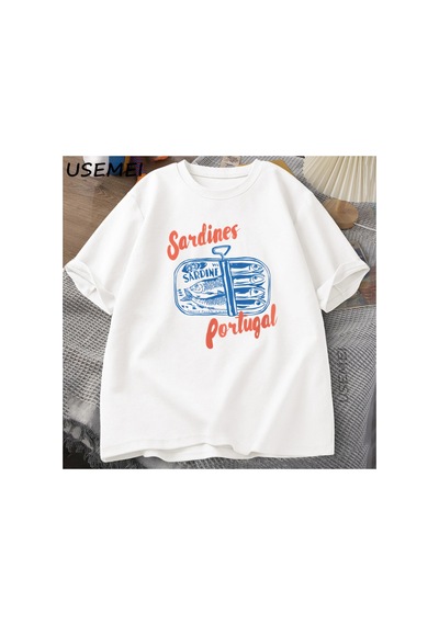 Tarzsokak Sardalya Kalaylı Balık T-shirt Portekiz Tshirt Vintage Seyahat Balık Tgrafik Tee Avru 2843 Beyaz