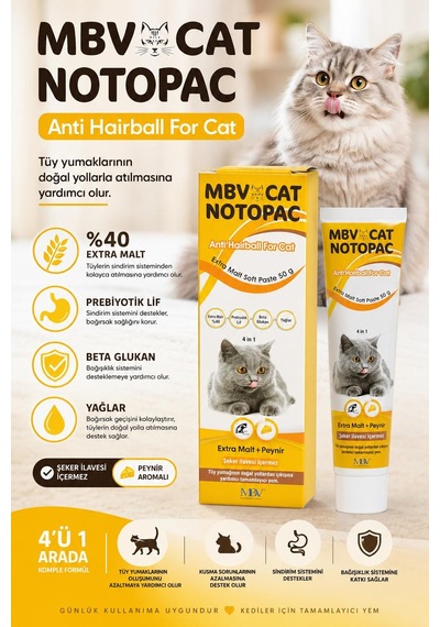 Mbv İlaç Mbv Notopac Ekstra Malt Soft Tüy Yumağı Kontrol Peynirli Kedi Macunu 50 Gr